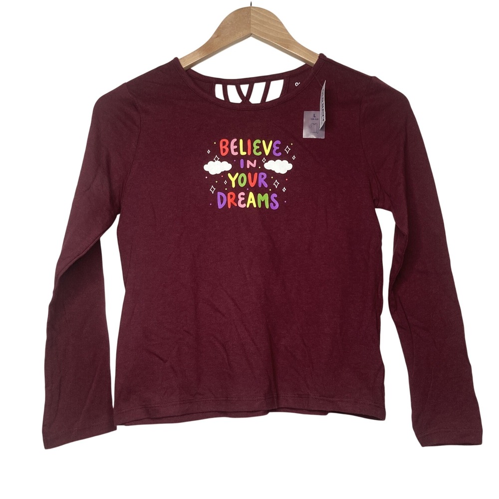 Girls L 10/12 Red Long Sleeved Shirt Back Cutout Detail Old Navy 100% Cotton